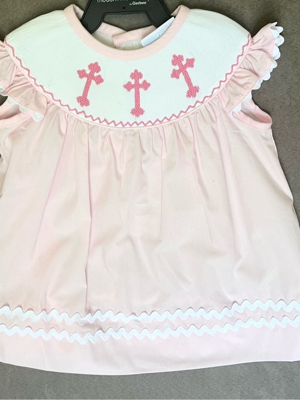 Smocked Pink Cross Yoke Girls Dress -